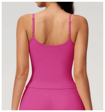 Juren Gym Tank Top With Built In Bra Women's Yoga Clothing Summer Running Square Neck Fitness Vest Beautiful Back Sports Workout