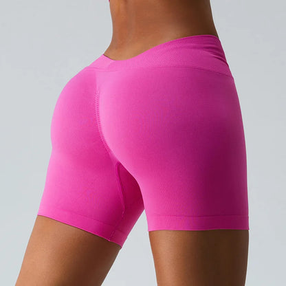 Seamless V Back Yoga Shorts Women Sportwear Fitness Tights Elastic Scrunch Gym Cycling Push Up Running Workout High Waist Shorts
