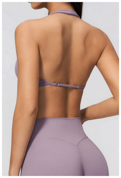 Summer Sports Bra Women Sexy Halter Top High Support Push-up Open Back Gym Wear Impact Fitness Bra Yoga Yops Workout Underwear