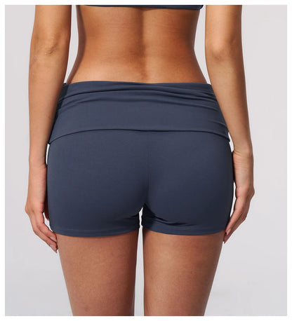 Summer Women Fitness Workout Shorts Yoga Shorts Fold Over High Waist Lift Butt Fitness Shorts Women Running Push Up Gym Shorts