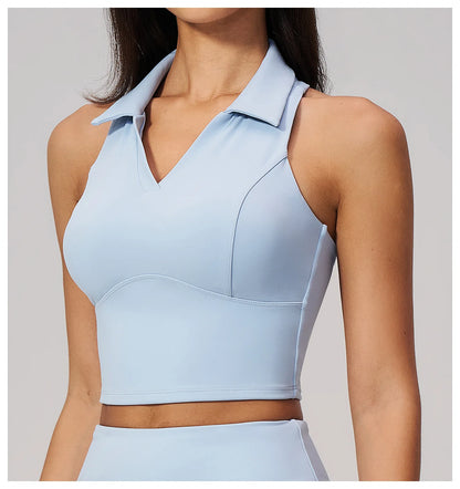 Women's Yoga Tank Push Up Workout Top Quick-Dry Collar Gym Sports Vest Running Female Running Tight Top Women Fitness Underwear