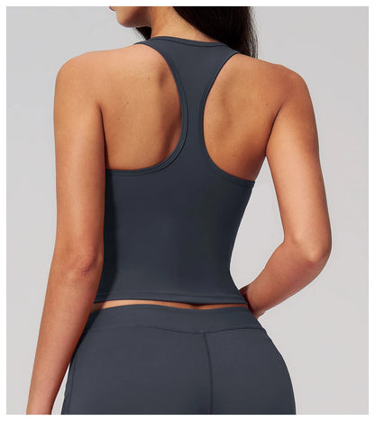 Yoga Vest Women Running Top Tank Top Short Sleeve I-shape Backless Gym Bra Running Workout Top Solid Color Nylon Fitness Top