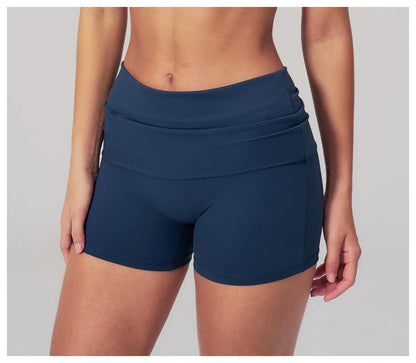 Summer Women Fitness Workout Shorts Yoga Shorts Fold Over High Waist Lift Butt Fitness Shorts Women Running Push Up Gym Shorts