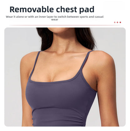 Juren Gym Tank Top With Built In Bra Women's Yoga Clothing Summer Running Square Neck Fitness Vest Beautiful Back Sports Workout