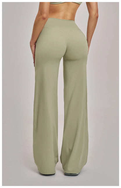 High Waist Wide Leg Yoga Pants Women Butt Lift Workout Trousers Flare Leggings Tummy Control Gym Fitness Straight Leg Bottoms