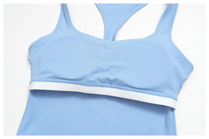 Yoga Vest Women Running Top Tank Top Short Sleeve I-shape Backless Gym Bra Running Workout Top Solid Color Nylon Fitness Top