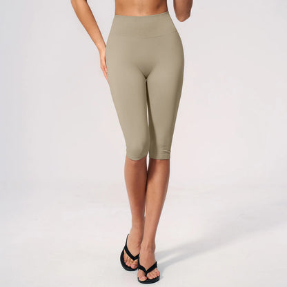Women's Seamless Ribbed High Waist Yoga Capri Pants Tummy Control Butt Lifting Leggings Squat Proof 4-Way Running Workout Tights