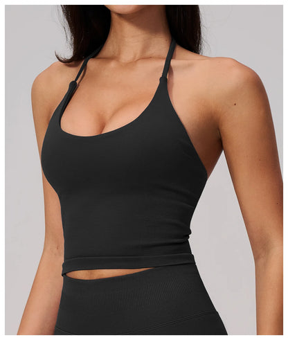Summer Sports Halter Yoga Top Gym Vest Woman Backless Tank Tops Seamless Push Up Sport Bra Running Vest Workout Top Activewear