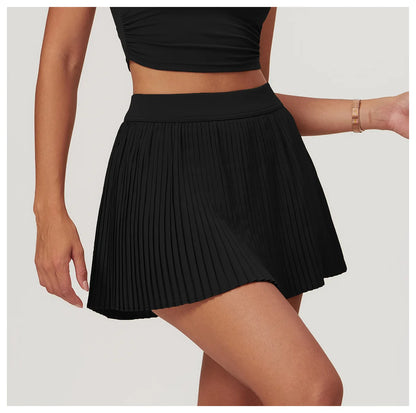 Women Pleated Sports Tennis Skirts Women High Waist Yoga Fitness Short Skirt With Pockets Gym Golf Loose Mini Skirt With Pockets