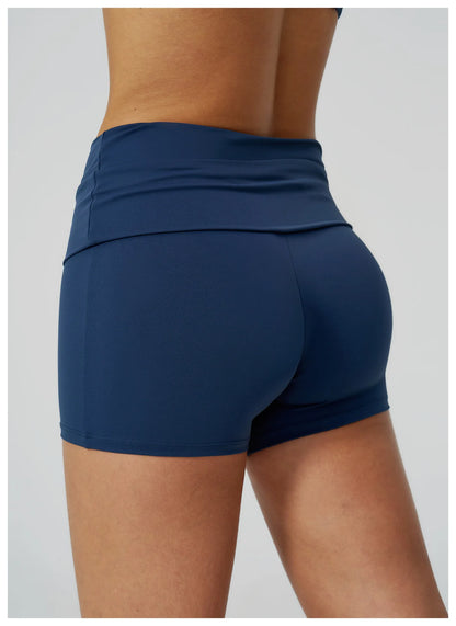 Summer Women Fitness Workout Shorts Yoga Shorts Fold Over High Waist Lift Butt Fitness Shorts Women Running Push Up Gym Shorts
