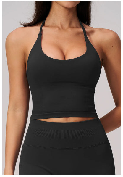 Summer Sports Halter Yoga Top Gym Vest Woman Backless Tank Tops Seamless Push Up Sport Bra Running Vest Workout Top Activewear