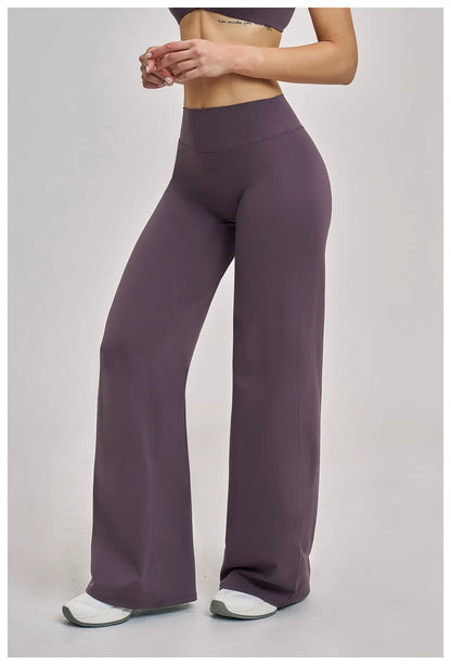 High Waist Wide Leg Yoga Pants Women Butt Lift Workout Trousers Flare Leggings Tummy Control Gym Fitness Straight Leg Bottoms